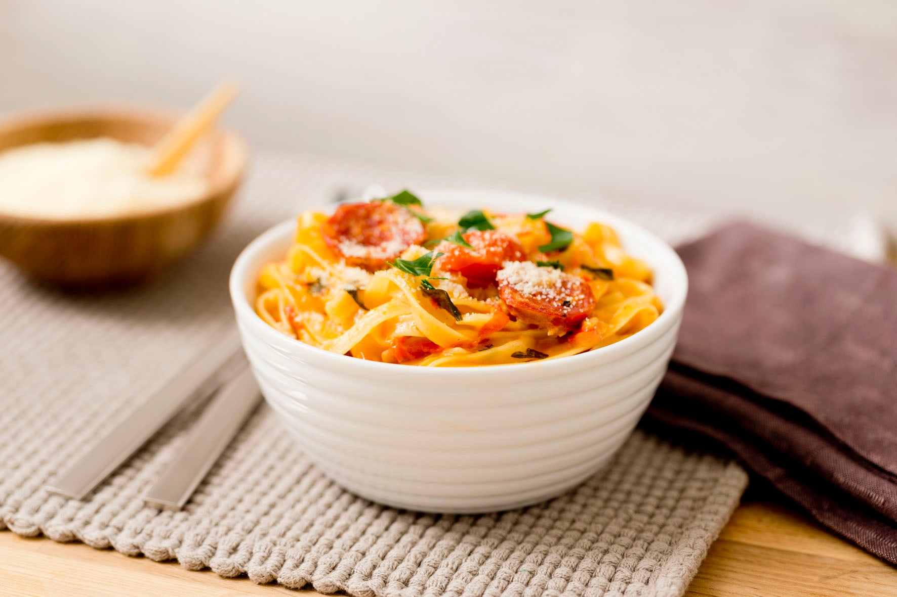 Creamy Tomato + Salami Fettucine - Salami Pasta Recipe - ThermomixÂ®