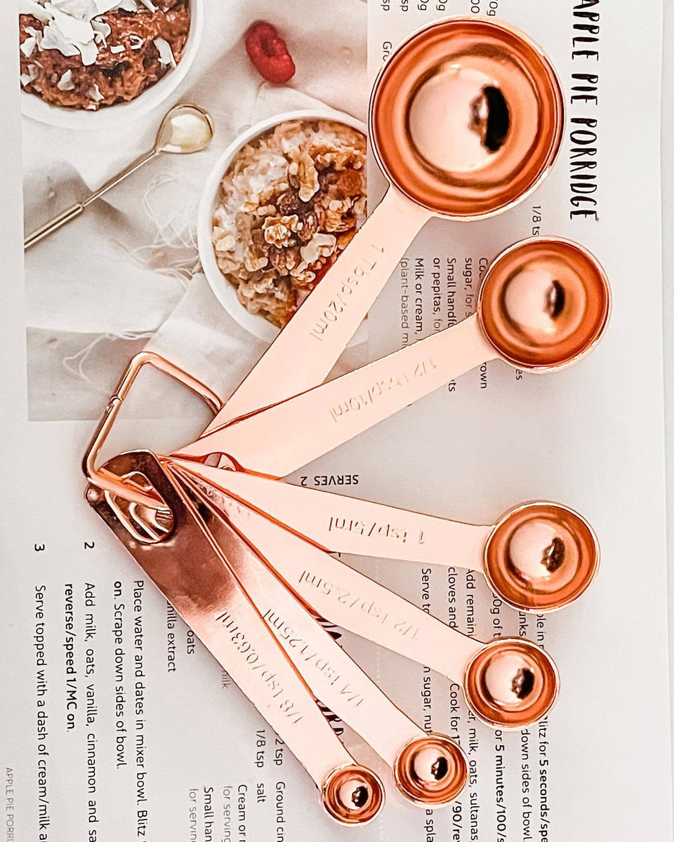 Stainless Steel Measuring Cups And Spoons Set Of 8 Engraved Measurements, Metal  Measure Sets With Ring For Kitchen Baking Cooking Rose Gold