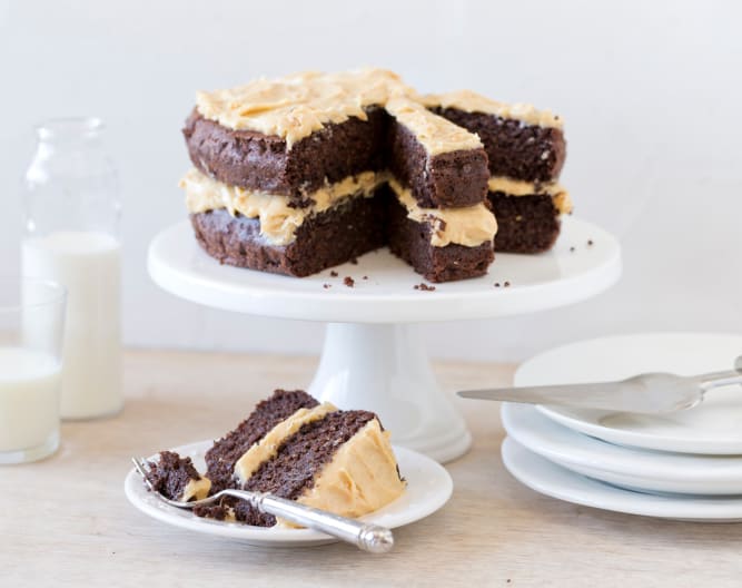 Chocolate quinoa cake with peanut butter frosting