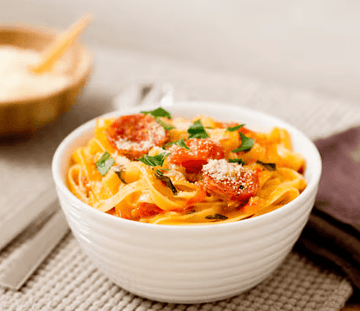 Creamy tomato and salami fettuccine