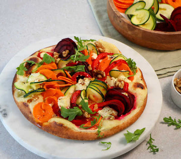 Crispy flatbread with halloumi & ribbon veggies