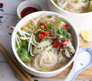 Express pho soup with spiralized daikon