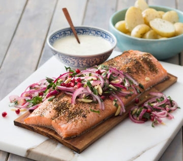 Middle Eastern planked salmon
