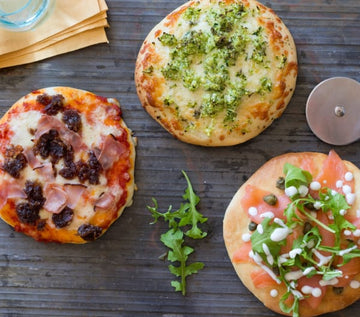 Pizza dough with a trio of toppings