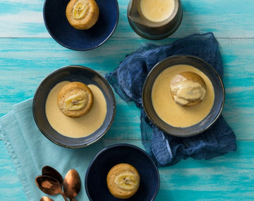 Steamed banana puddings with honey ginger crème anglaise