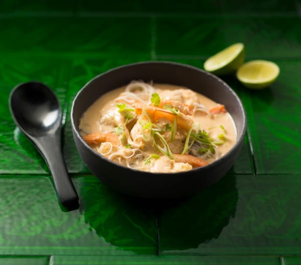 Steamed coconut and prawn soup