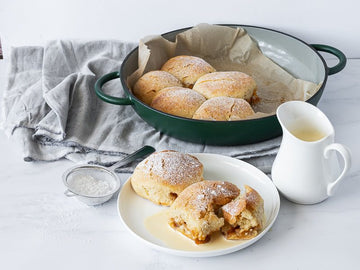 Buchteln with vanilla custard (Sweet Austrian rolls)