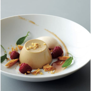 Butterscotch panna cotta with pear sorbet