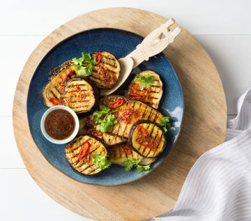 Grilled eggplant with lime and ginger dressing