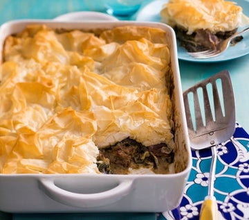 Lemon and lamb pie with filo topping