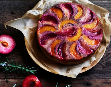 Peach and plum upside-down cake